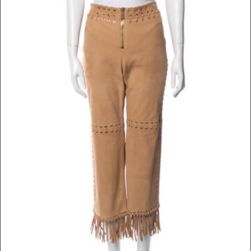 Nwot Michael Kors Collection Lamb Leather boho Fringe Whipstitched Pants - Picture 6 of 16